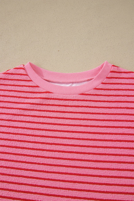Rose Stripe Side Split Knit Tee Drawstring Shorts Set Dear lover