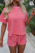 Rose Stripe Side Split Knit Tee Drawstring Shorts Set Dear lover