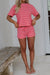 Rose Stripe Side Split Knit Tee Drawstring Shorts Set Dear lover