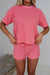 Rose Stripe Side Split Knit Tee Drawstring Shorts Set Dear lover