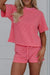 Rose Stripe Side Split Knit Tee Drawstring Shorts Set Dear lover