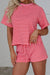 Rose Stripe Side Split Knit Tee Drawstring Shorts Set Dear lover
