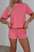 Rose Stripe Side Split Knit Tee Drawstring Shorts Set Dear lover
