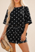 Black Polka Dot Loose Tee and Shorts Set front view