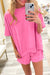 Strawberry Pink Raw Edge Patch Pocket Oversized Top and Shorts Set Dear lover