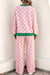 Pink polka dot contrast trim pants set view 2