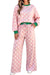 Pink polka dot contrast trim pants set view 3