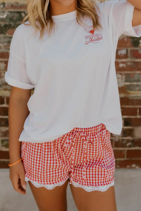 Red Gingham Plaid Casual Shorts – Tie Waist & Lace Hem Dear lover