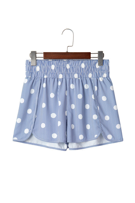 Sky Blue Polka Dot Print Shirred High Waist Casual Shorts Dear lover