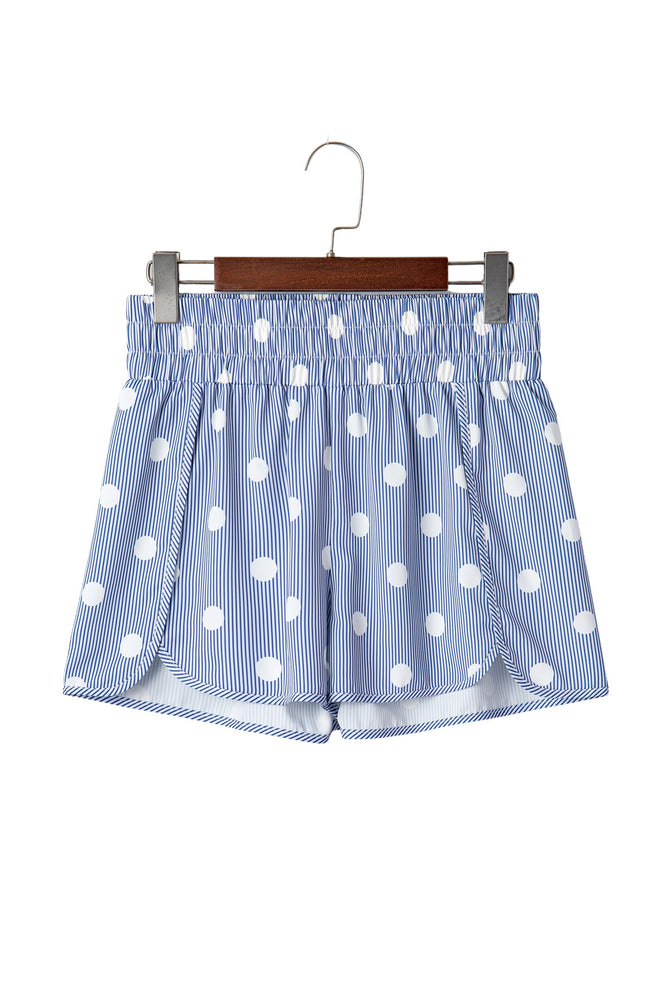 Sky Blue Polka Dot Print Shirred High Waist Casual Shorts Dear lover