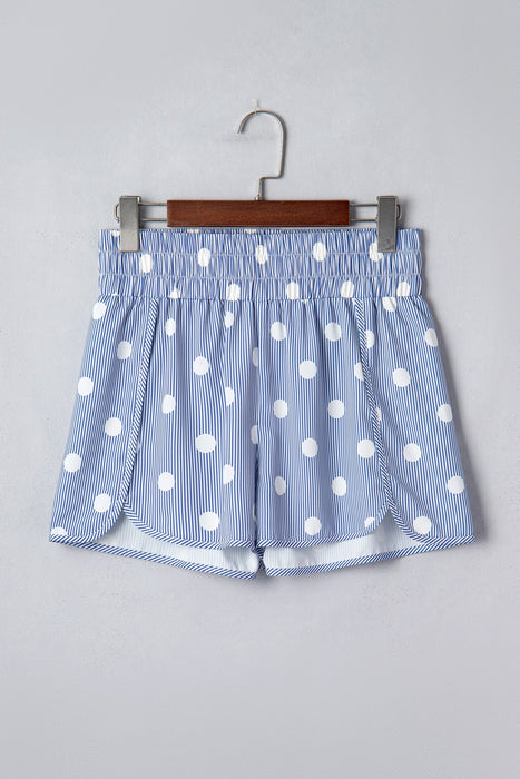 Sky Blue Polka Dot Print Shirred High Waist Casual Shorts Dear lover