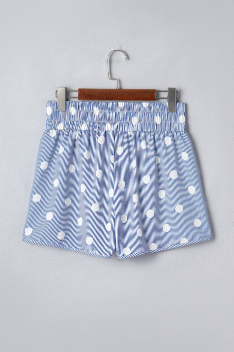 Sky Blue Polka Dot Print Shirred High Waist Casual Shorts Dear lover