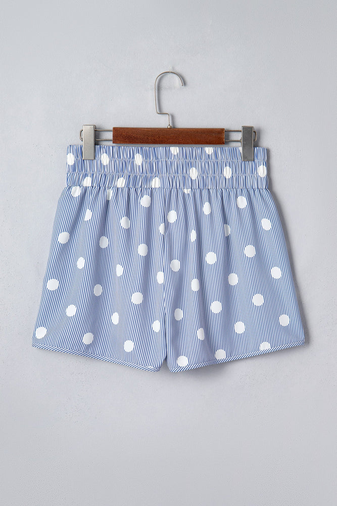 Sky Blue Polka Dot Print Shirred High Waist Casual Shorts Dear lover