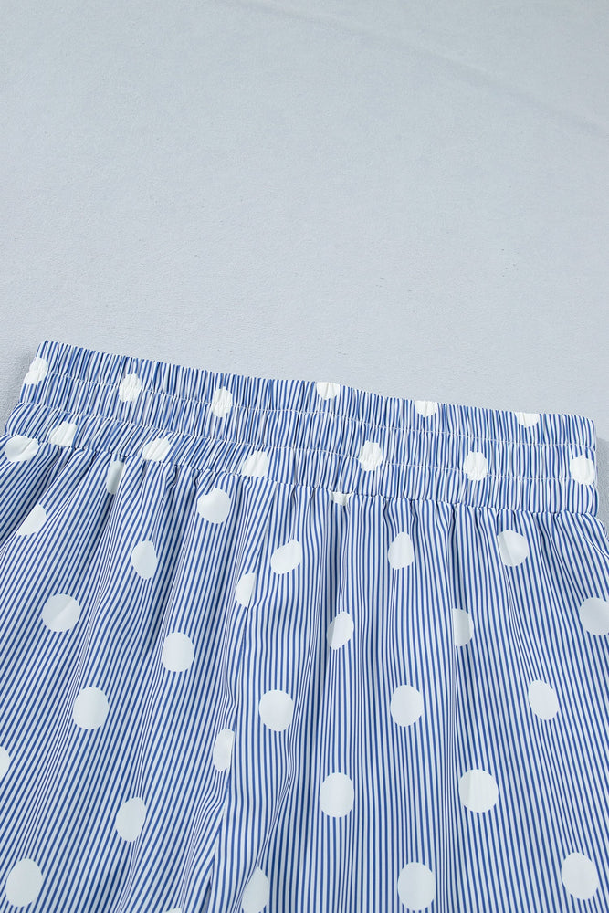 Sky Blue Polka Dot Print Shirred High Waist Casual Shorts Dear lover