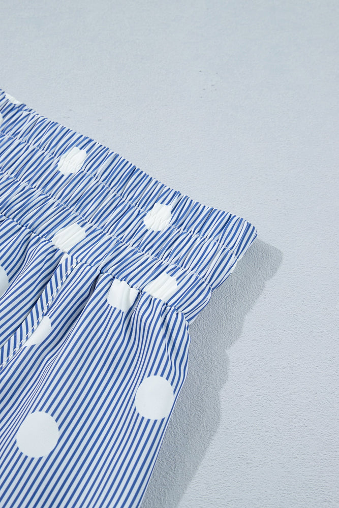 Sky Blue Polka Dot Print Shirred High Waist Casual Shorts Dear lover
