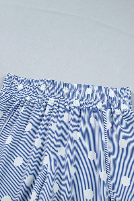 Sky Blue Polka Dot Print Shirred High Waist Casual Shorts Dear lover