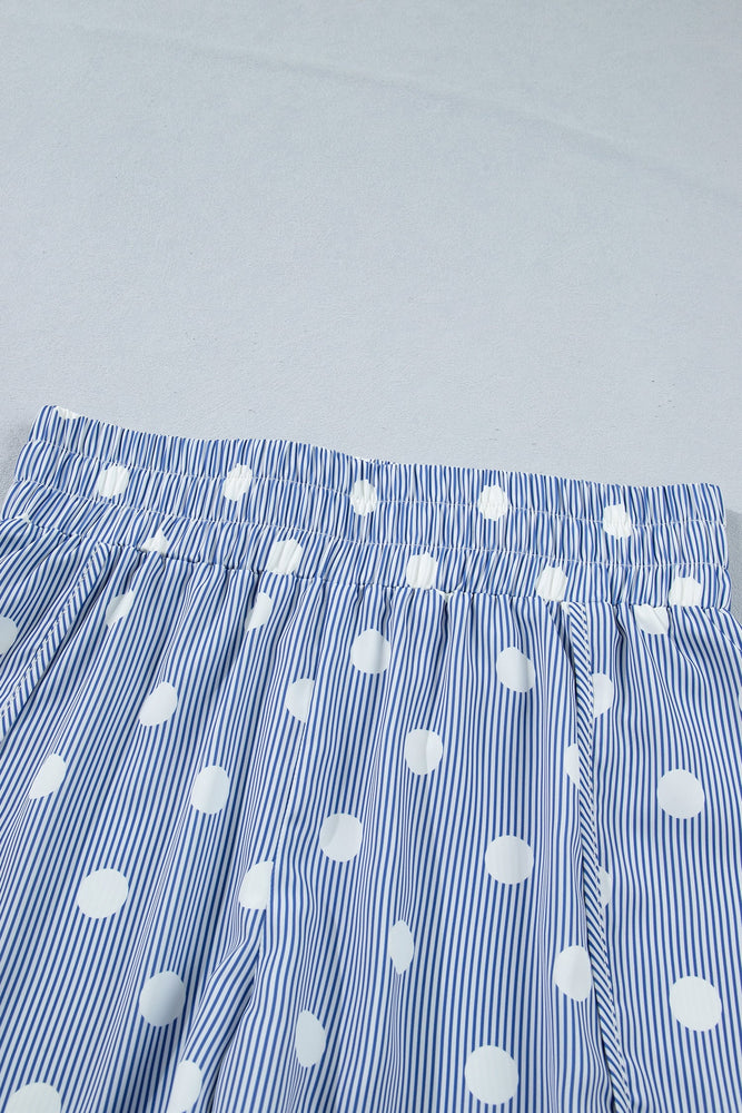 Sky Blue Polka Dot Print Shirred High Waist Casual Shorts Dear lover