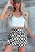 Black Checkered Print High Waist Casual Shorts Dear lover