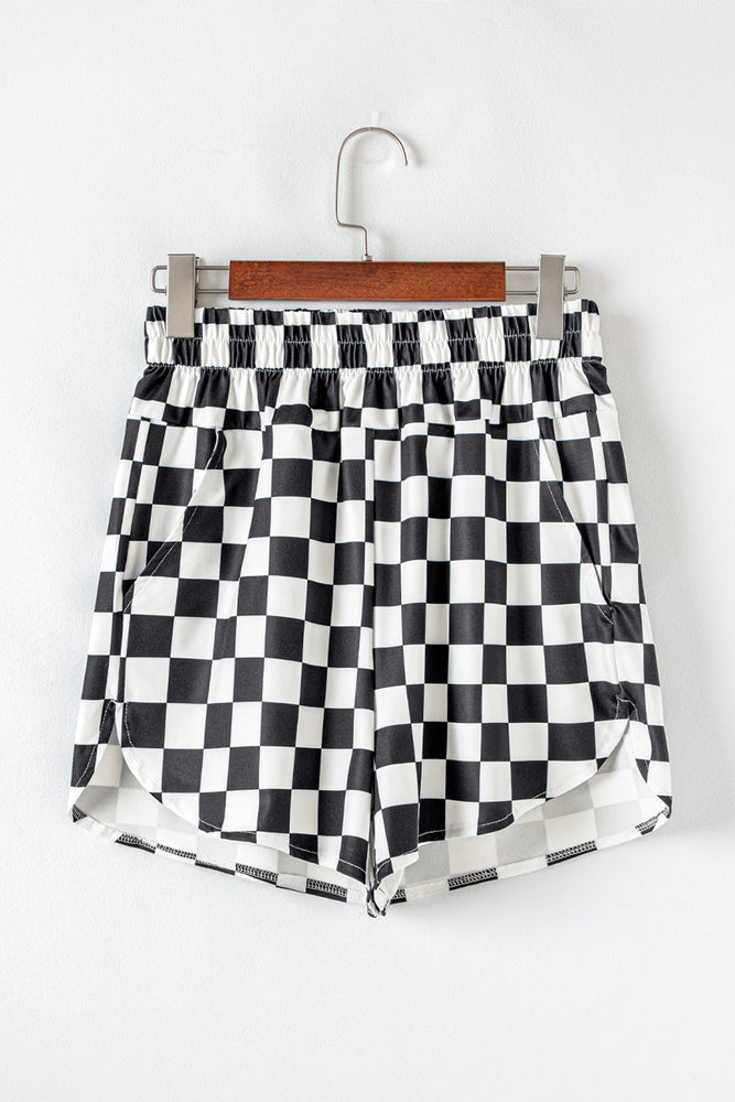 Black Checkered Print High Waist Casual Shorts Dear lover