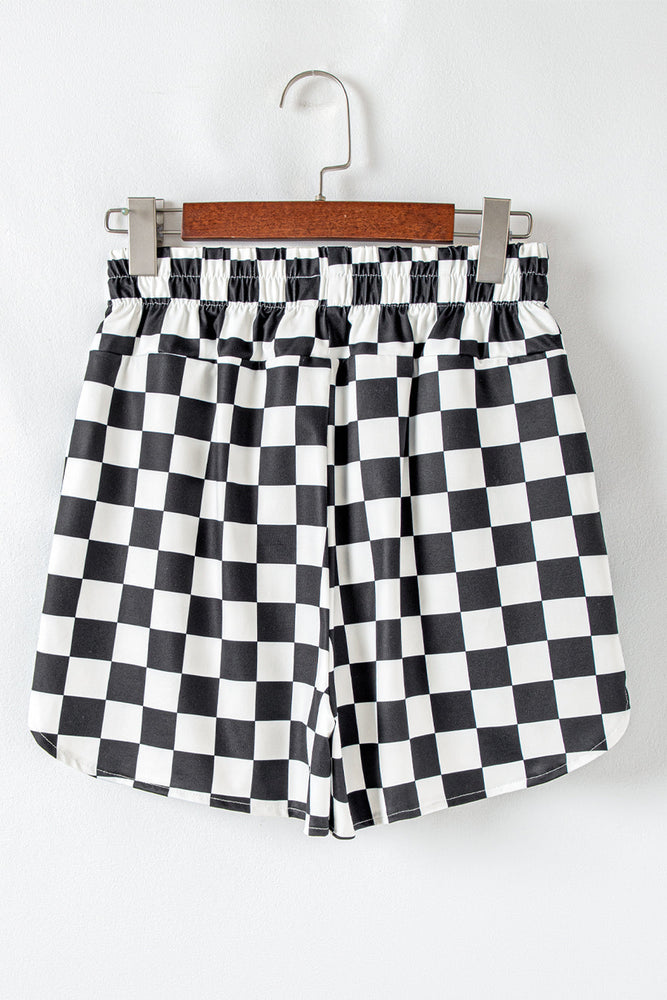 Black Checkered Print High Waist Casual Shorts Dear lover