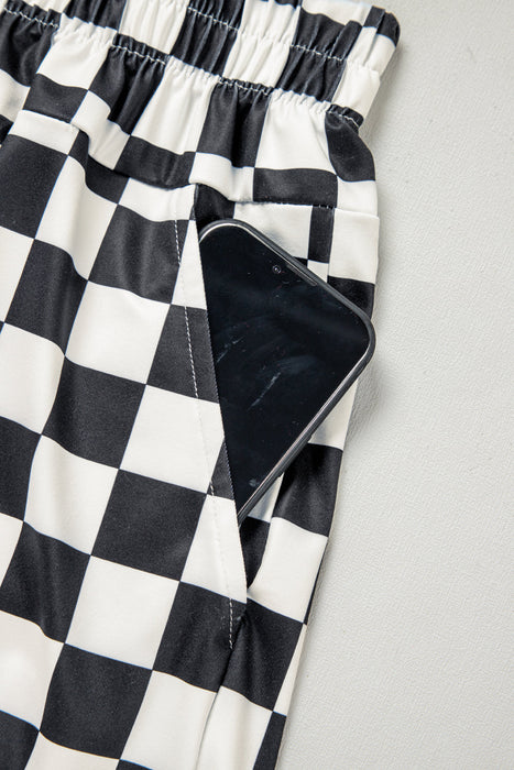 Black Checkered Print High Waist Casual Shorts Dear lover
