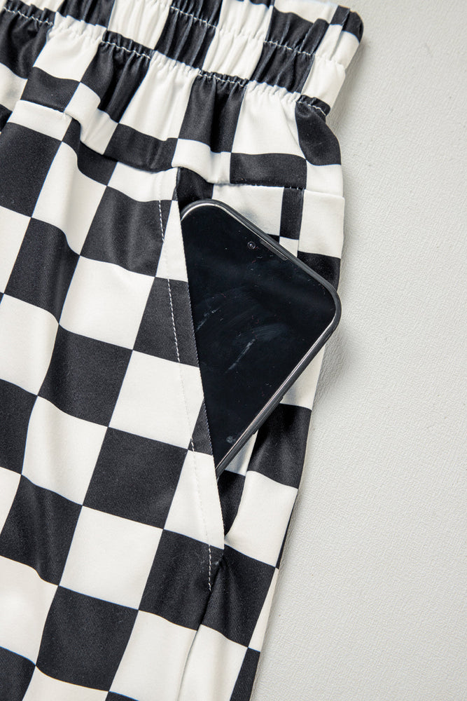 Black Checkered Print High Waist Casual Shorts Dear lover