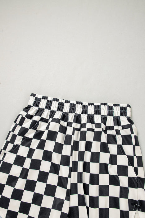 Black Checkered Print High Waist Casual Shorts Dear lover