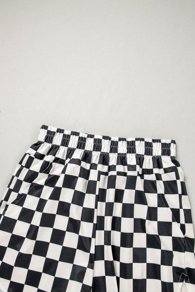 Black Checkered Print High Waist Casual Shorts Dear lover