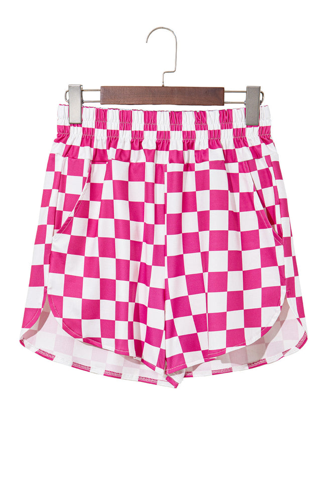 Rose Checkered Print High Waist Casual Shorts Dear lover