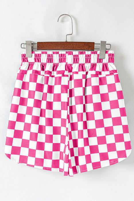 Rose Checkered Print High Waist Casual Shorts Dear lover