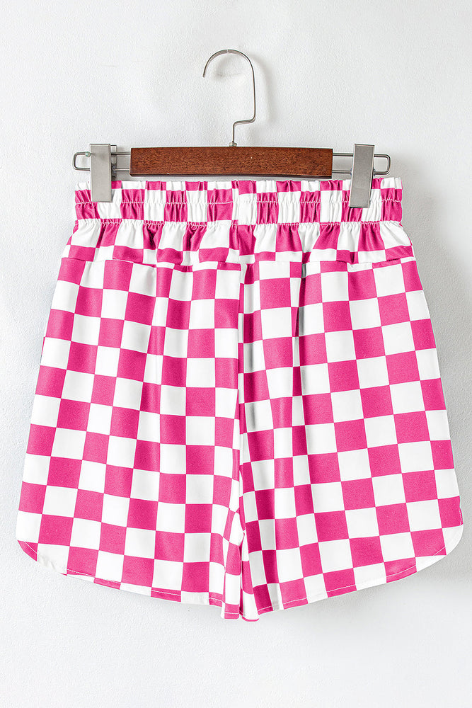 Rose Checkered Print High Waist Casual Shorts Dear lover