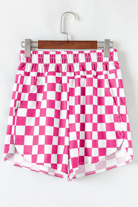Rose Checkered Print High Waist Casual Shorts Dear lover