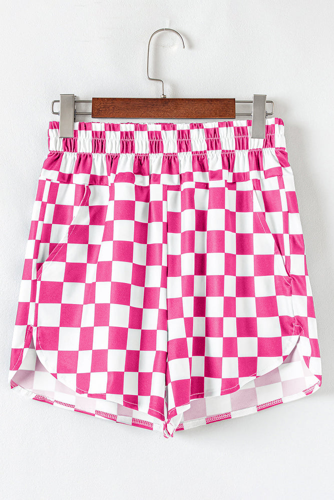 Rose Checkered Print High Waist Casual Shorts Dear lover