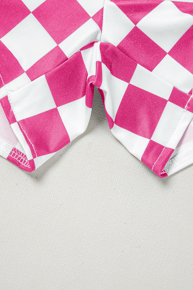 Rose Checkered Print High Waist Casual Shorts Dear lover