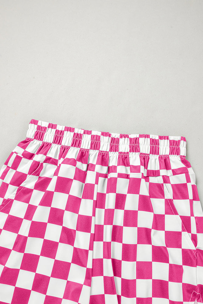 Rose Checkered Print High Waist Casual Shorts Dear lover