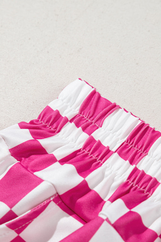 Rose Checkered Print High Waist Casual Shorts Dear lover