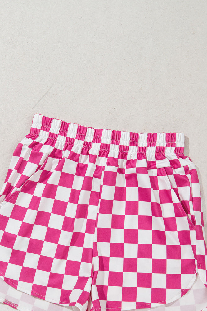 Rose Checkered Print High Waist Casual Shorts Dear lover