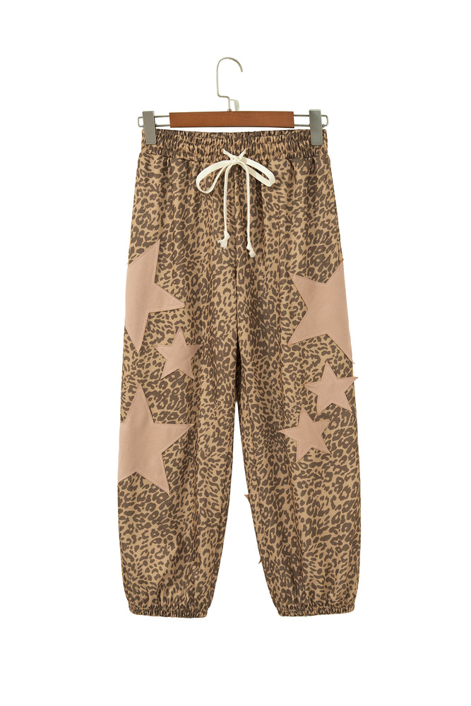 Khaki leopard star patch jogger pants view 12