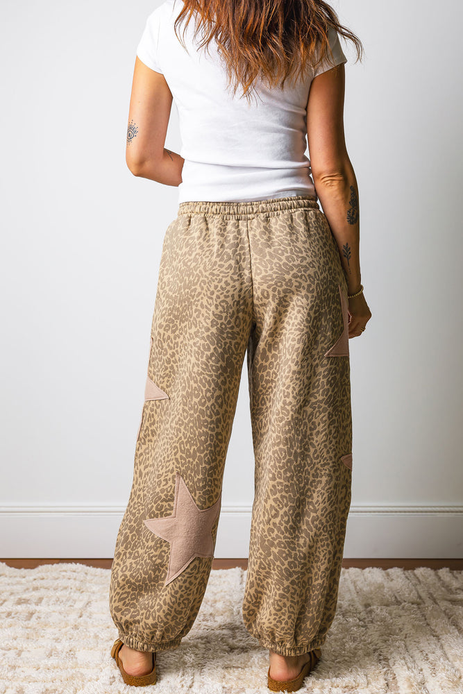 Khaki leopard star patch jogger pants view 2