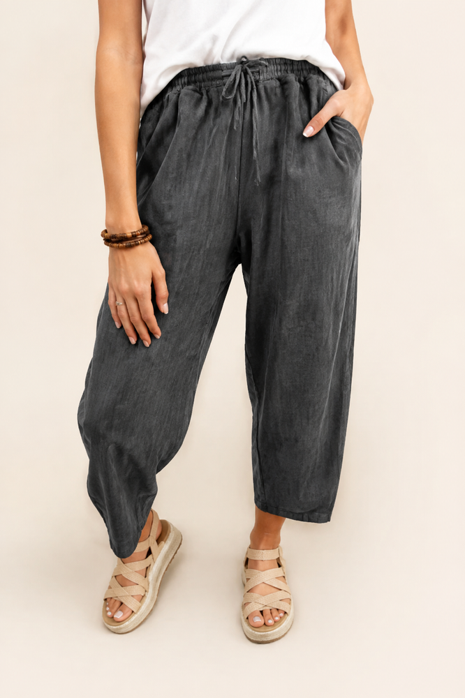 Carbon Grey Mineral Wash Barrel Pants front view