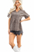 Brown leopard tie neck puff sleeve top on white background