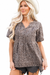Brown leopard tie neck puff sleeve top on white background