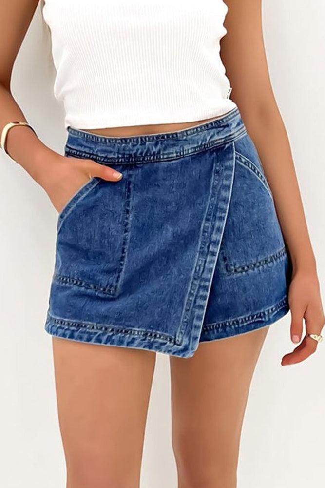 Ashleigh Blue Faux Wrapped Mini Denim Skort Dear lover