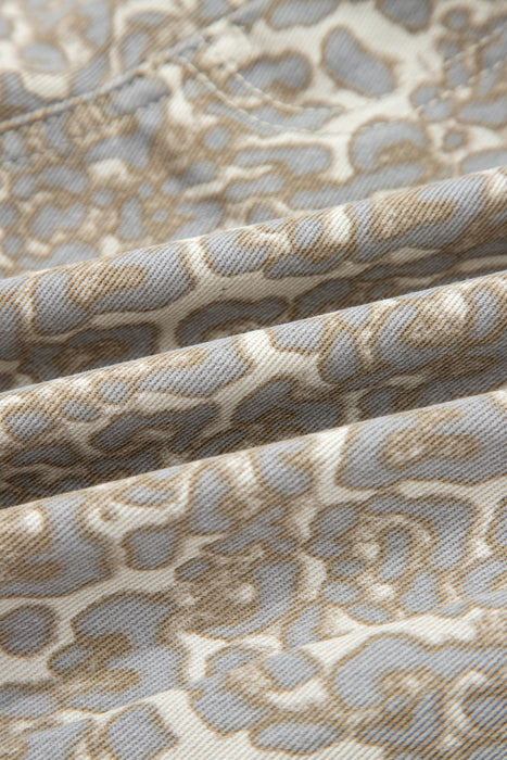 Khaki Raw Edge Leopard Print Denim Shorts Dear lover