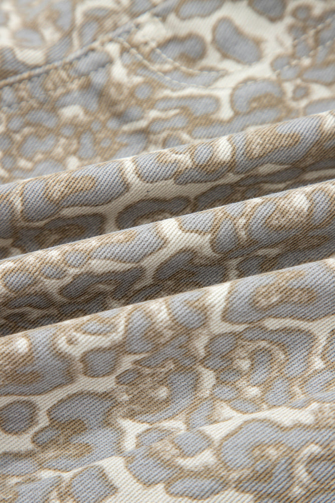 Khaki Raw Edge Leopard Print Denim Shorts Dear lover