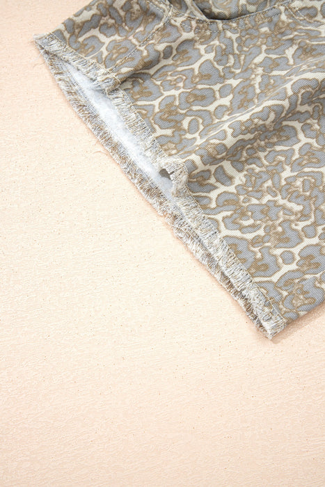 Khaki Raw Edge Leopard Print Denim Shorts Dear lover