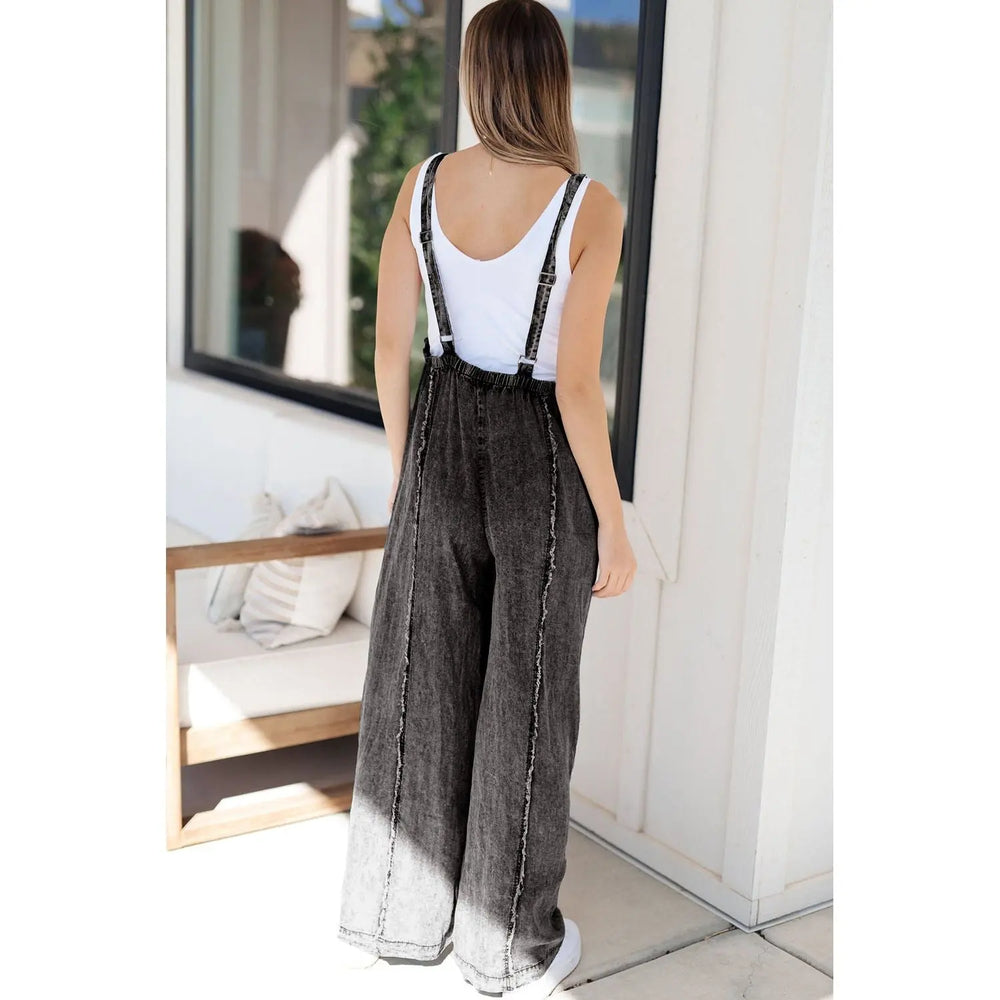 Dark Grey Light Wash Frayed Exposed Seam Wide Leg Denim Overall Dear lover