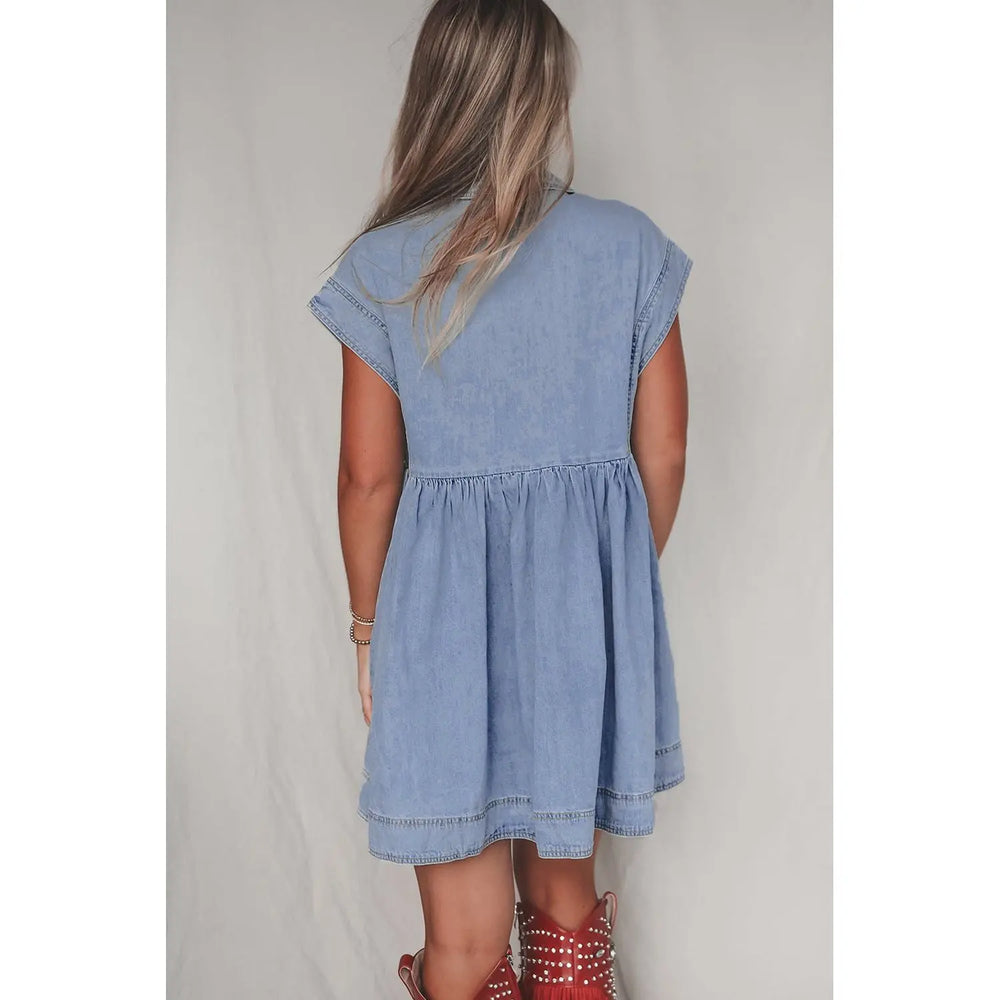 Beau Blue Cap Sleeve Denim Babydoll Dress Dear lover
