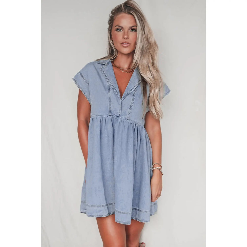 Beau Blue Cap Sleeve Denim Babydoll Dress Dear lover