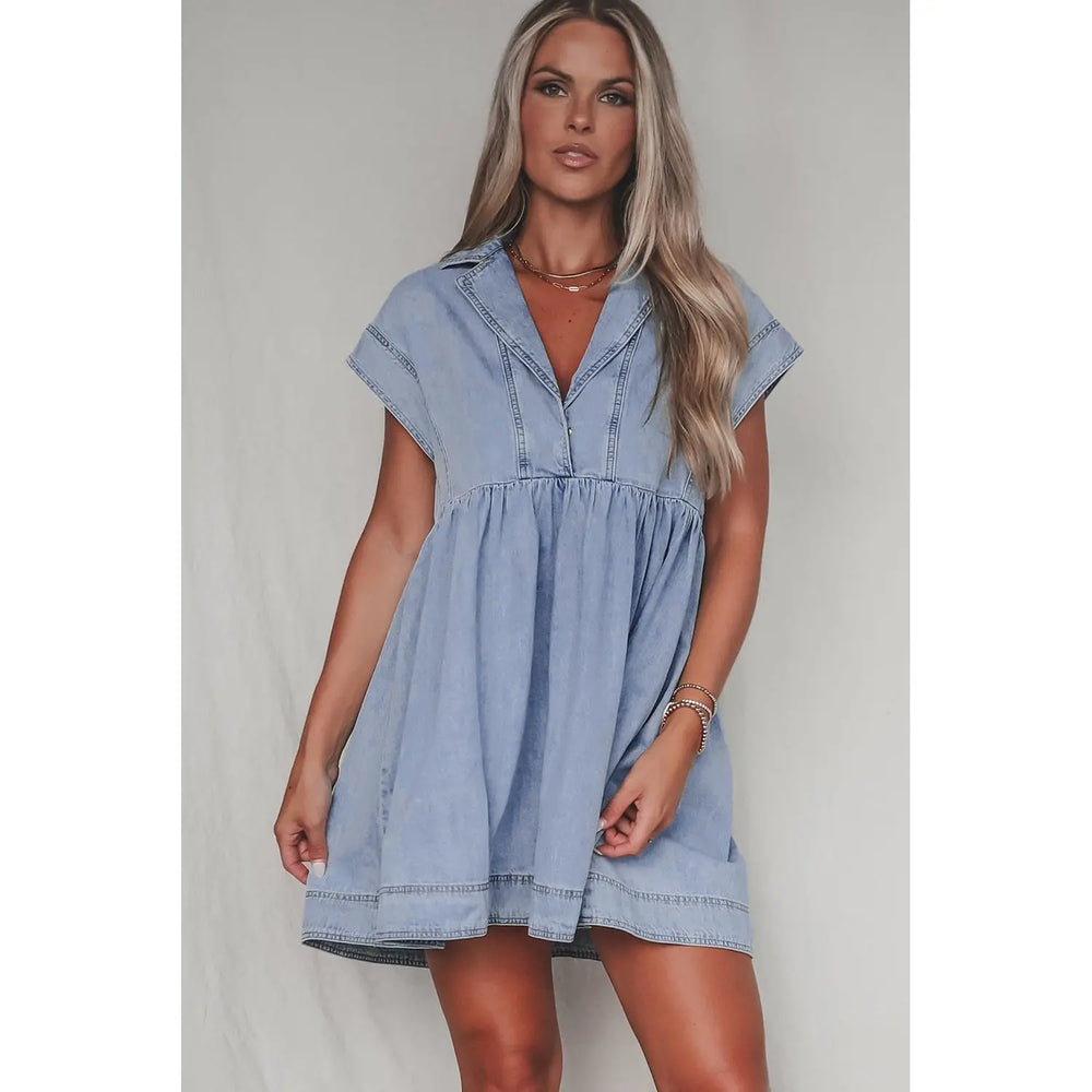 Beau Blue Cap Sleeve Denim Babydoll Dress Dear lover
